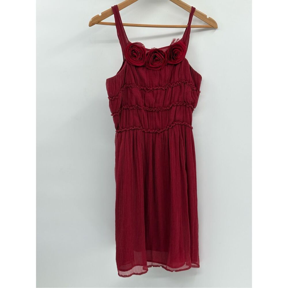 Burlapp Dress‎ Silk Rose Applique Women Small Red Fairy Whimsical Tank Short
